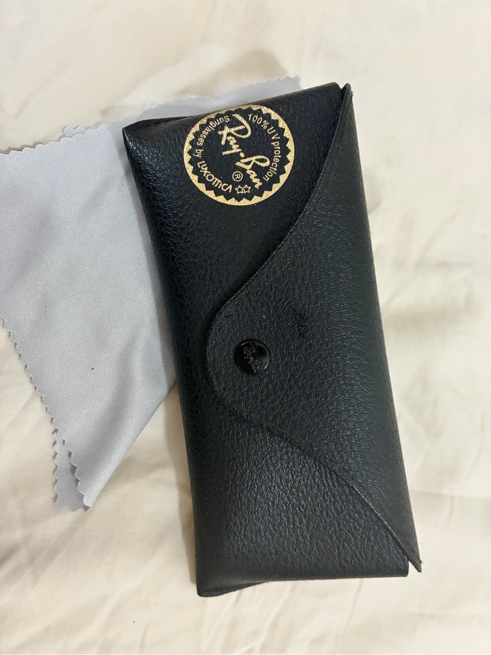 Ray-Ban Black Sunglasses Case with Gold Logo and Light Gray Cloth